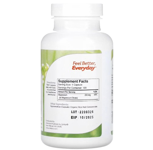 Zahler, Magnesio, Citrato de magnesio bioactivo, 200 mg, 120 cápsulas